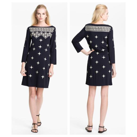 Tory Burch Dresses & Skirts - Tory Burch Carleton Embellished Shift Dress in Blue Size Small